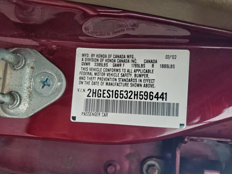 2002 HONDA CIVIC LX #3304519470