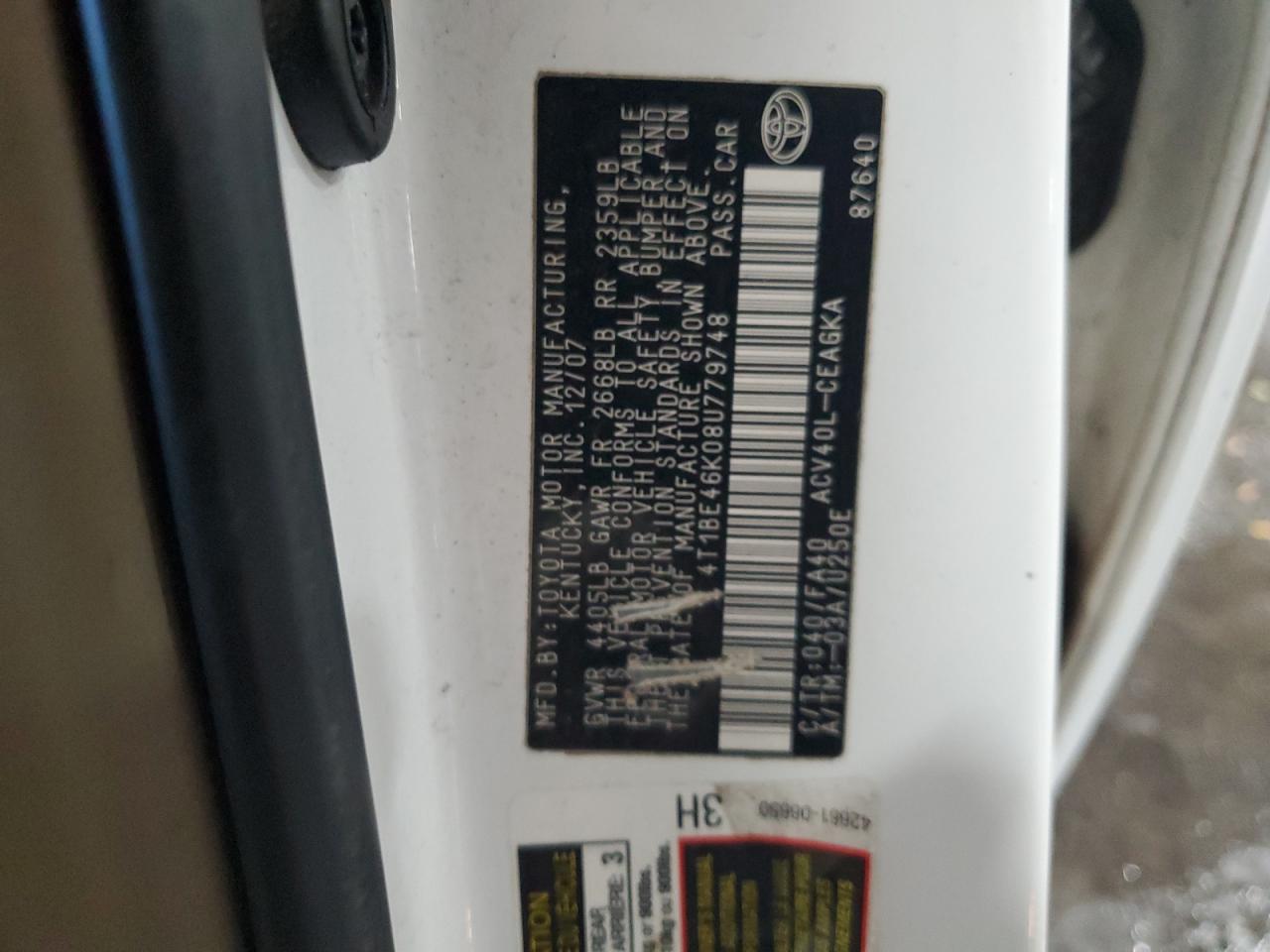 Lot #3291376218 2008 TOYOTA CAMRY CE