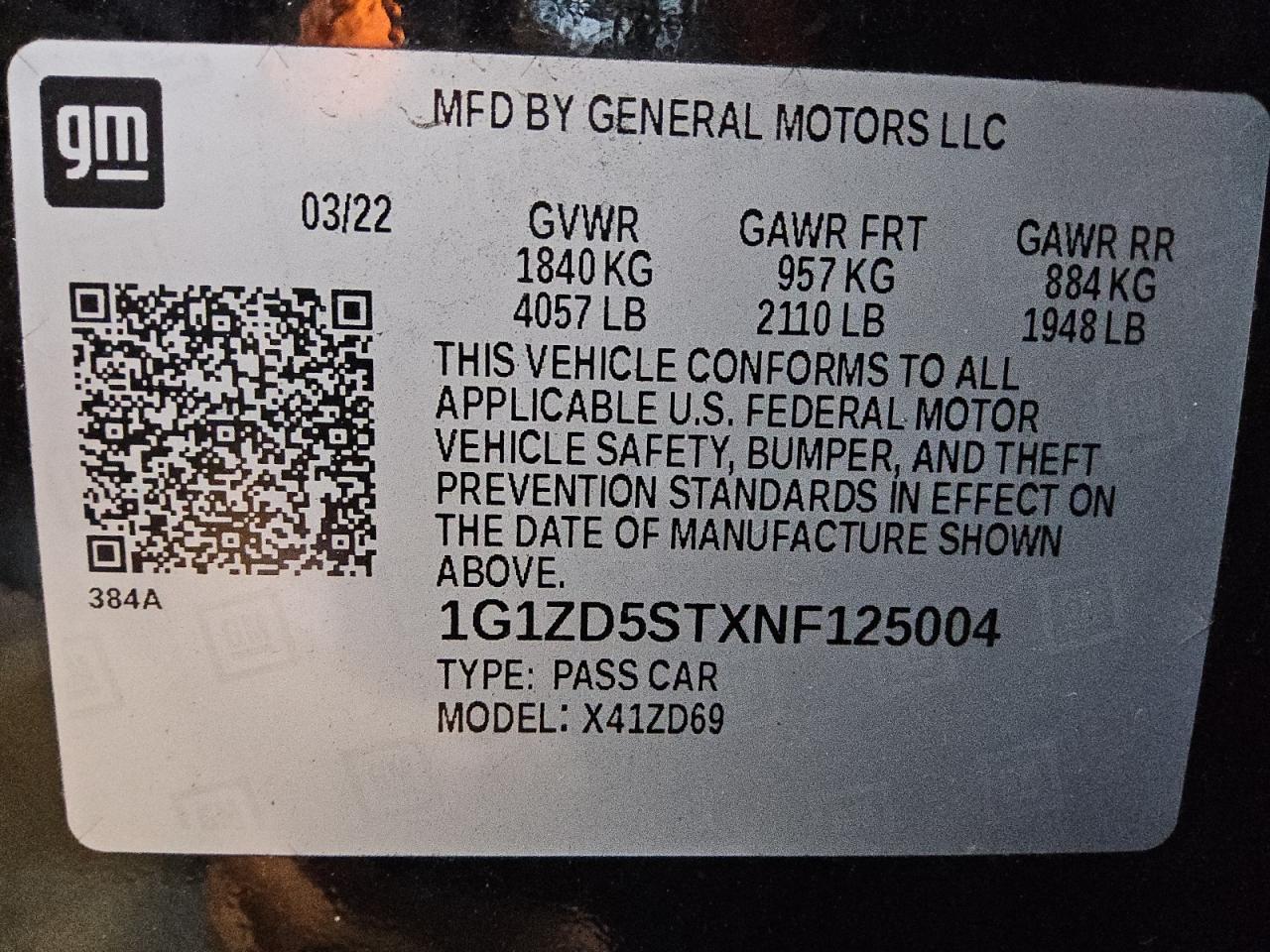 Lot #3303071759 2022 CHEVROLET MALIBU LT