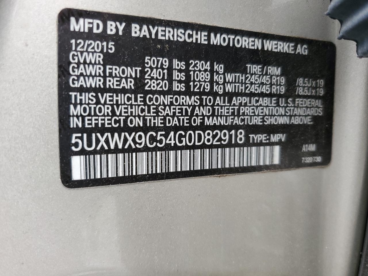 Lot #3317945909 2016 BMW X3 XDRIVE2