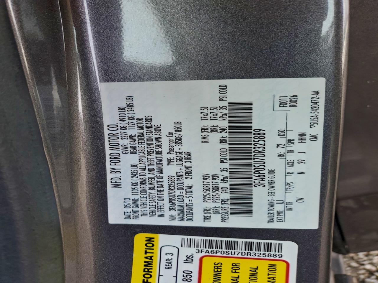 Lot #3305655753 2013 FORD FUSION TIT