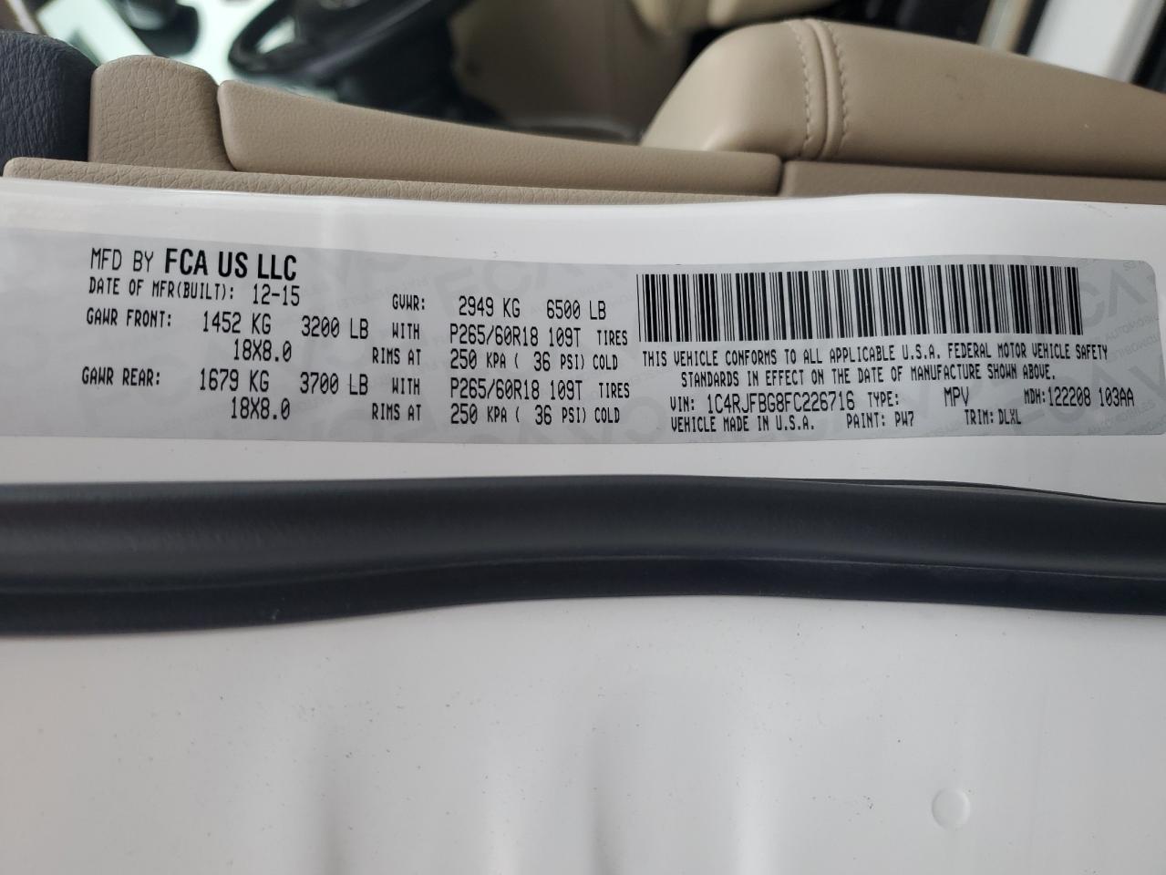 Lot #3315961137 2015 JEEP GRAND CHER