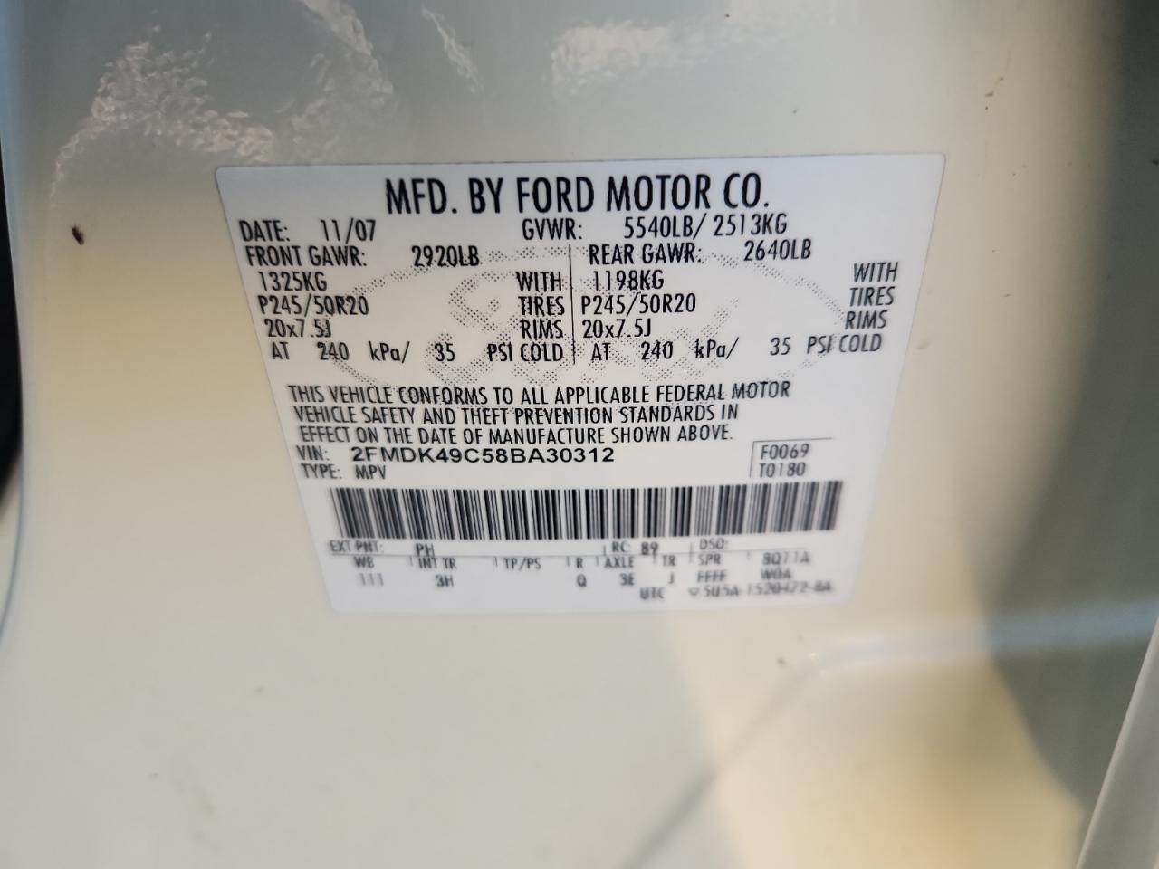 Lot #3290383780 2008 FORD EDGE LIMIT