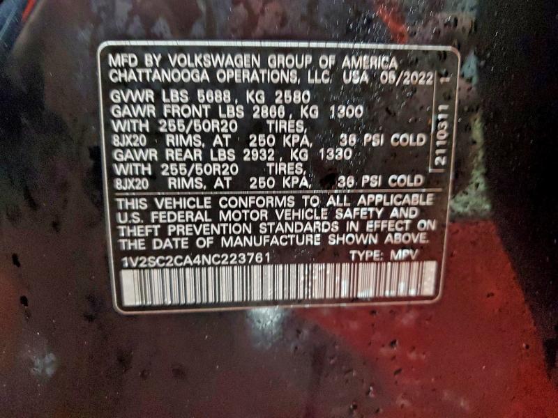 2022 VOLKSWAGEN ATLAS CROS #3297986082