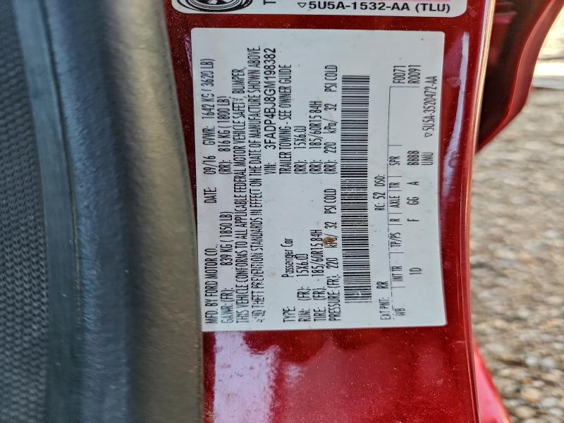 2016 FORD FIESTA SE #3304704936