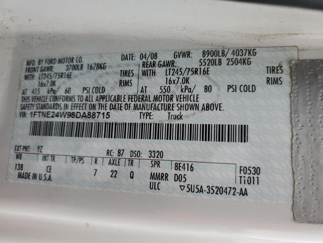 Lot #3286639289 2008 FORD E250