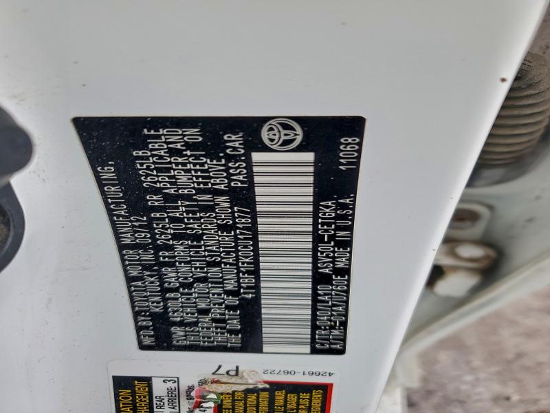 2012 TOYOTA CAMRY BASE #3304602501