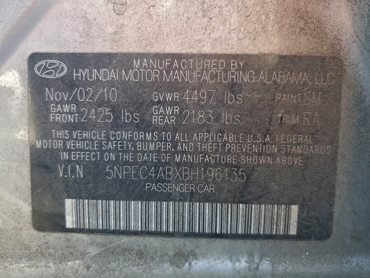 Lot #3304022589 2011 HYUNDAI SONATA SE