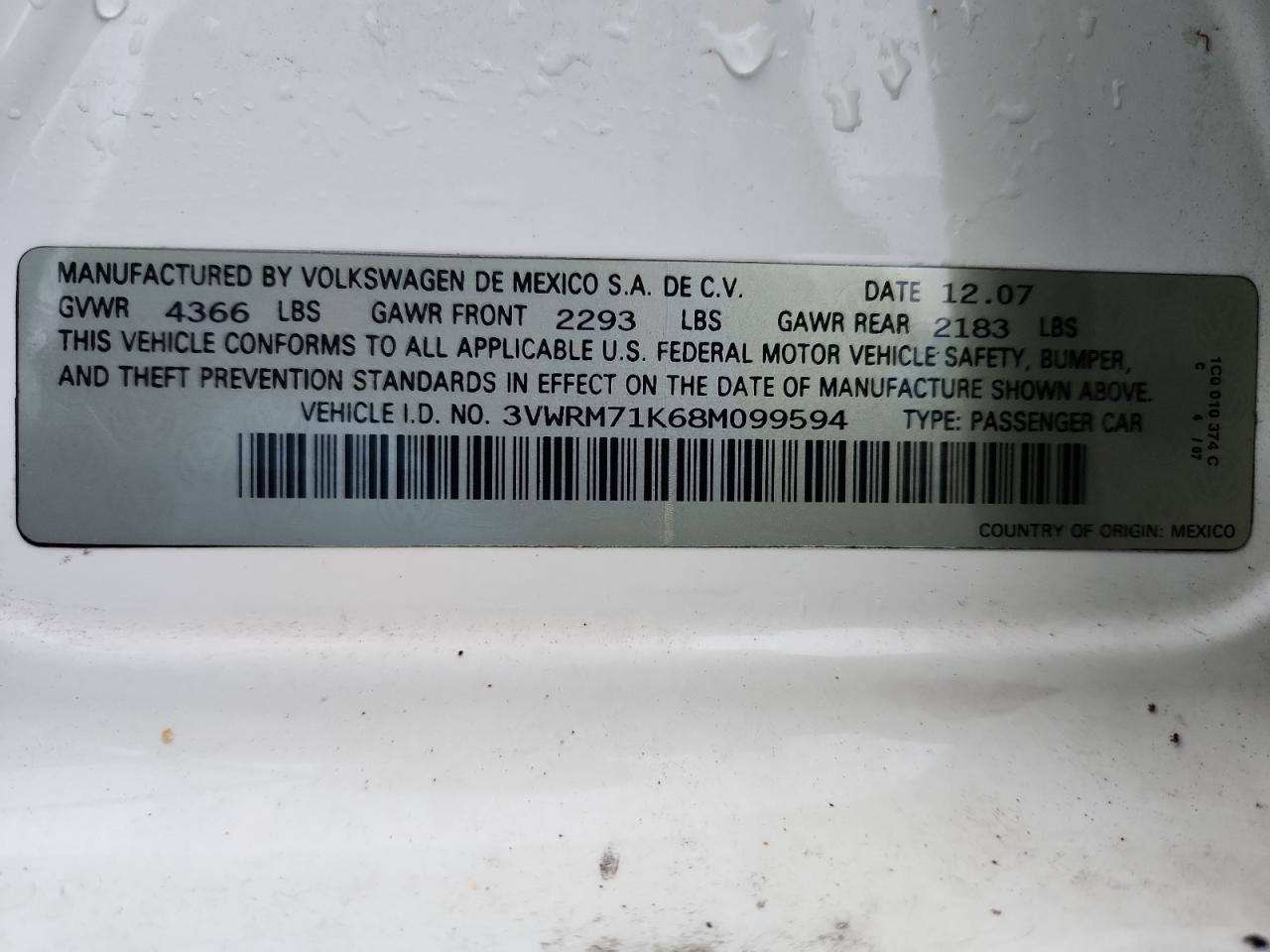 Lot #3294855821 2008 VOLKSWAGEN JETTA SE