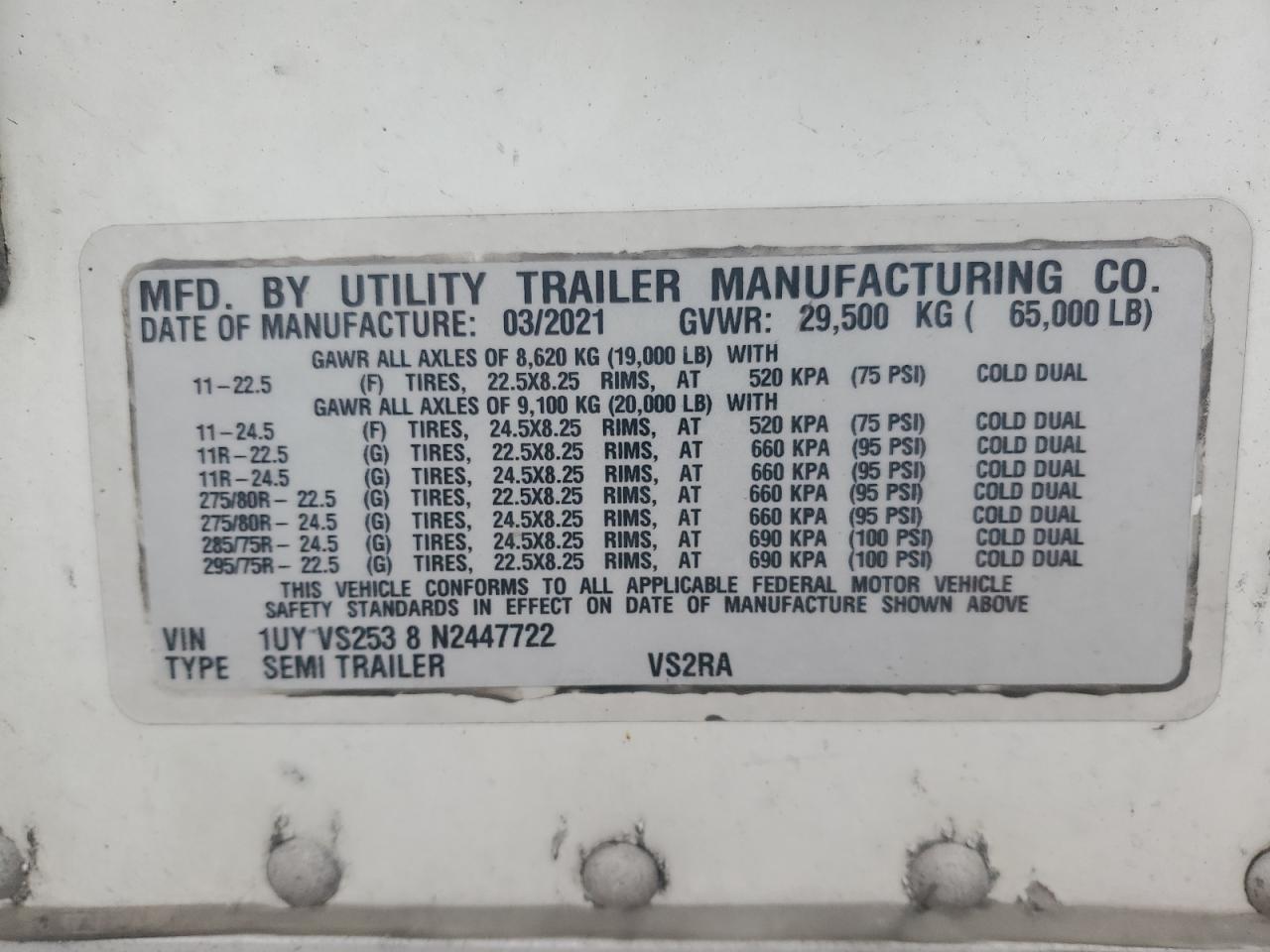 Lot #3298304139 2022 UTILITY VS2RA
