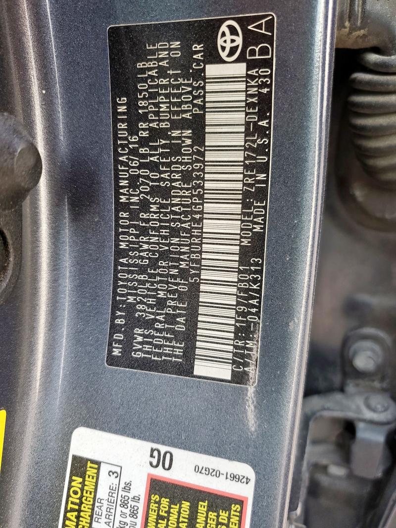 2016 TOYOTA COROLLA L #3293273449