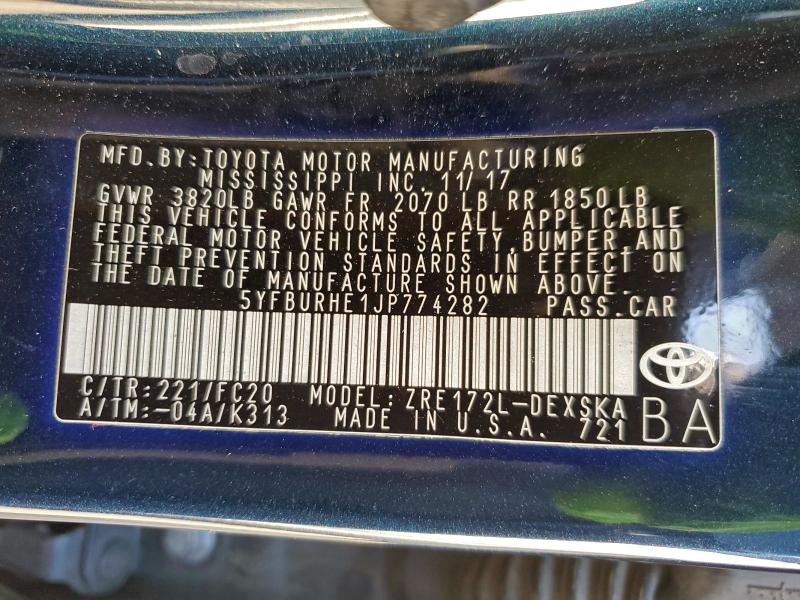 2018 TOYOTA COROLLA L #3301654633