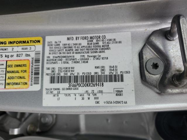 2019 FORD FUSION SEL - 3FA6P0CD0KR269418