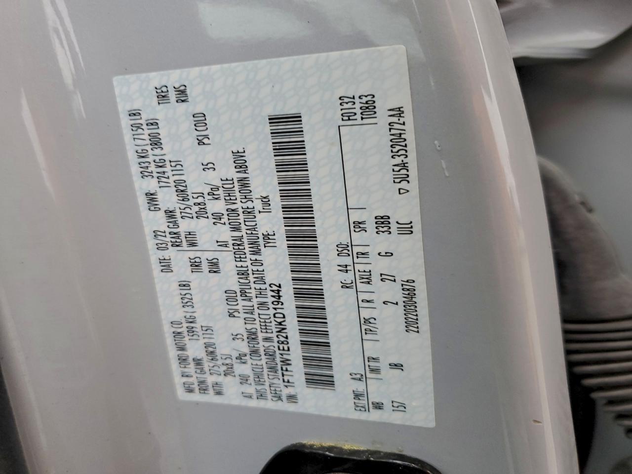 Lot #3302795941 2022 FORD F150 SUPER