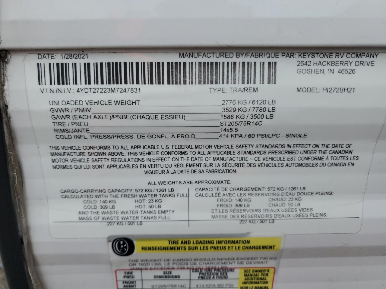 Lot #3280535144 2021 KEYSTONE RV HIDEOUT SERIES M-272