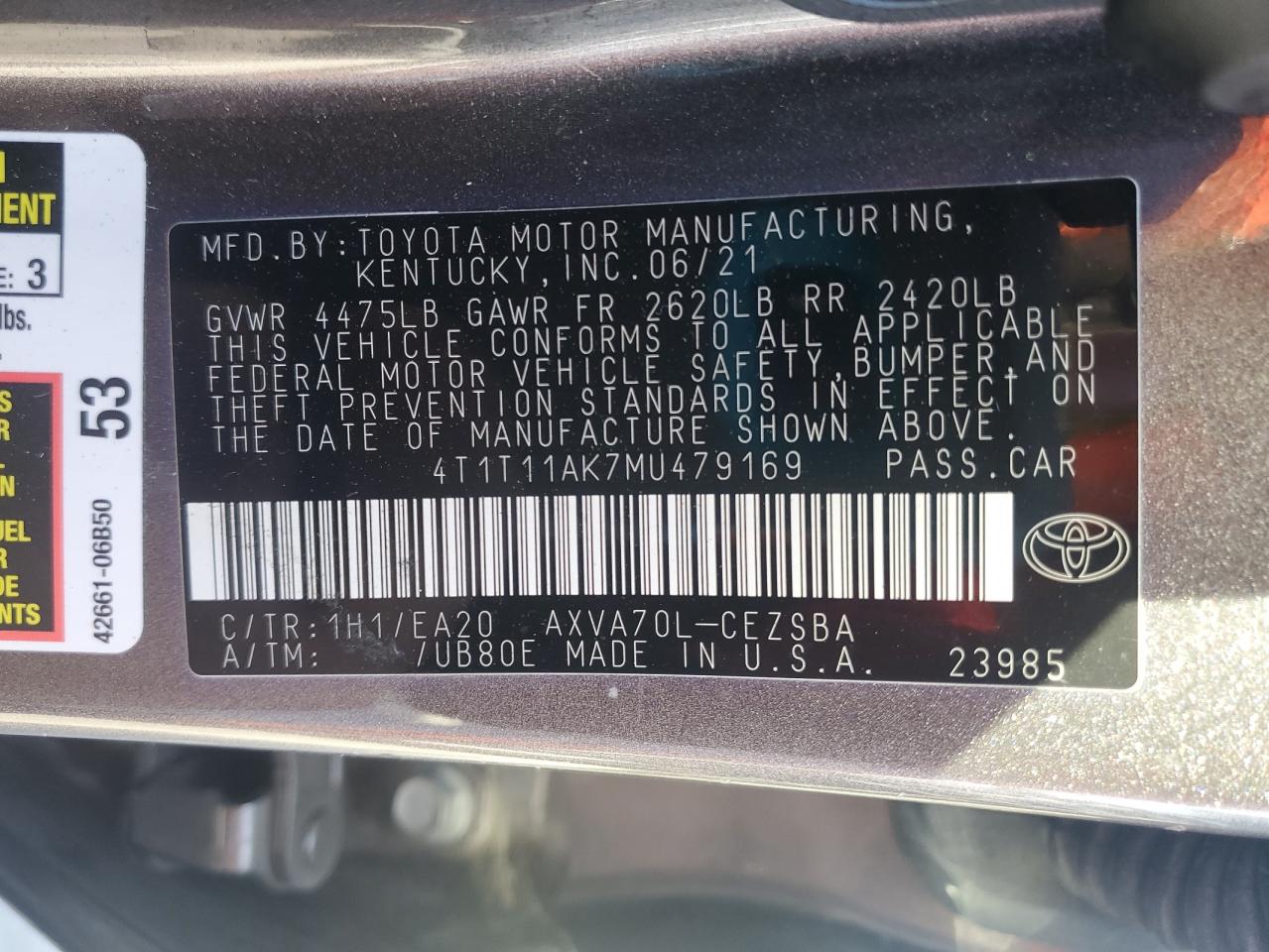 Lot #3304144493 2021 TOYOTA CAMRY SE
