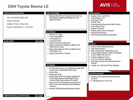 2024 TOYOTA SIENNA LE #3309445969