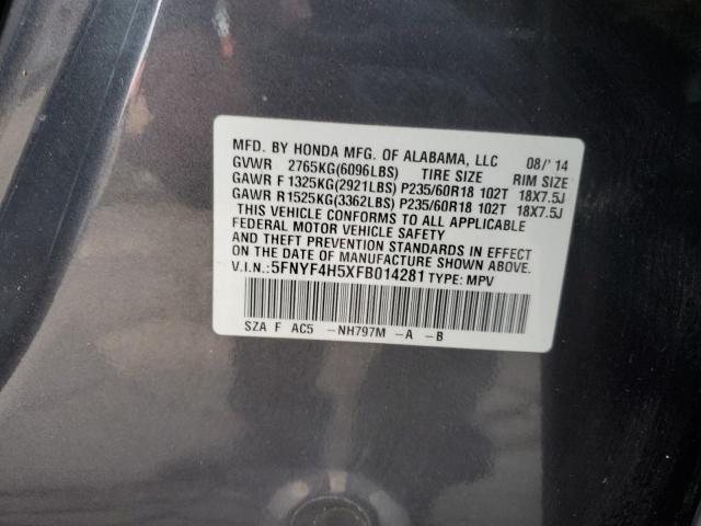 2015 HONDA PILOT EXL #3297939771