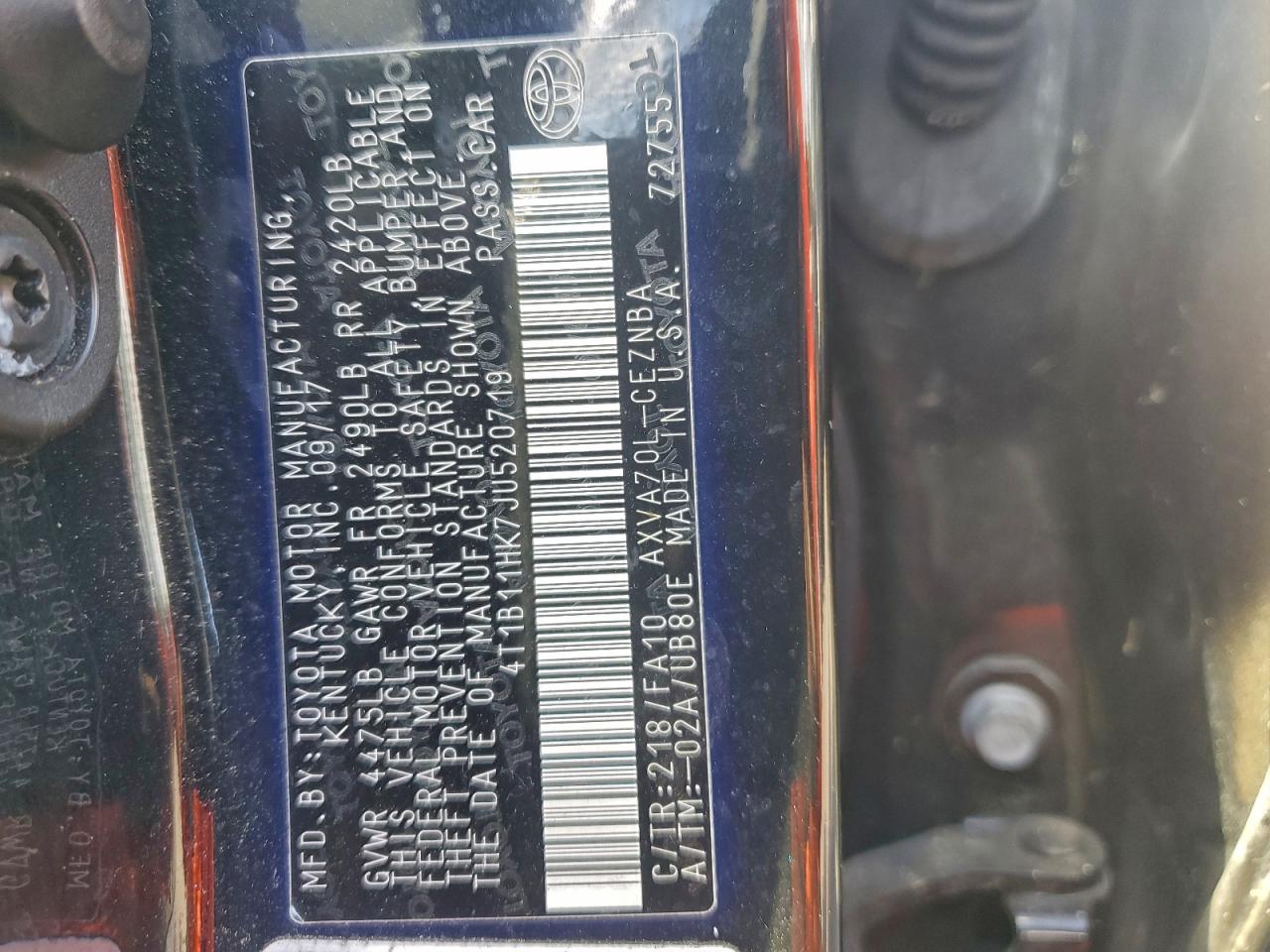 Lot #3301803363 2018 TOYOTA CAMRY L