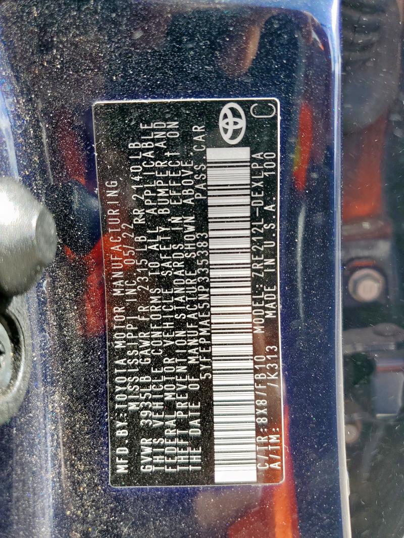 2022 TOYOTA COROLLA LE #3316190939