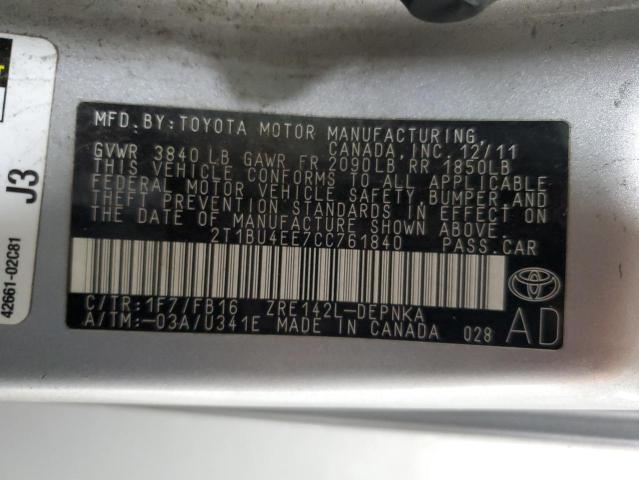 2012 TOYOTA COROLLA #3297966787