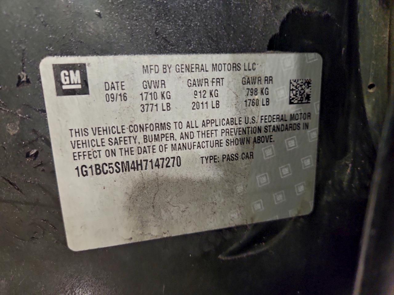 Lot #3309640120 2017 CHEVROLET CRUZE LS