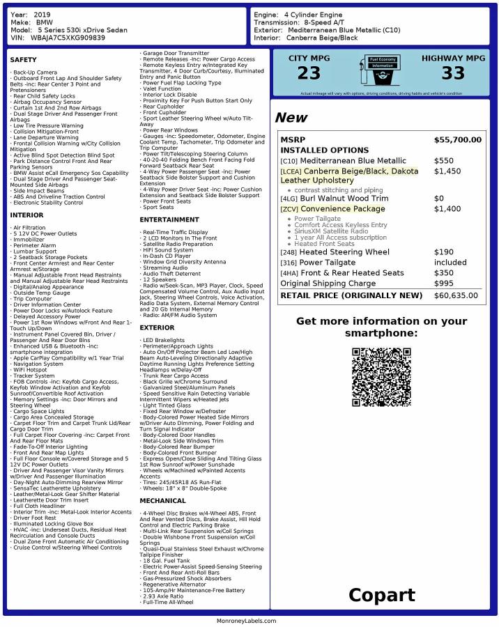 2019 BMW 530 XI #3295922400