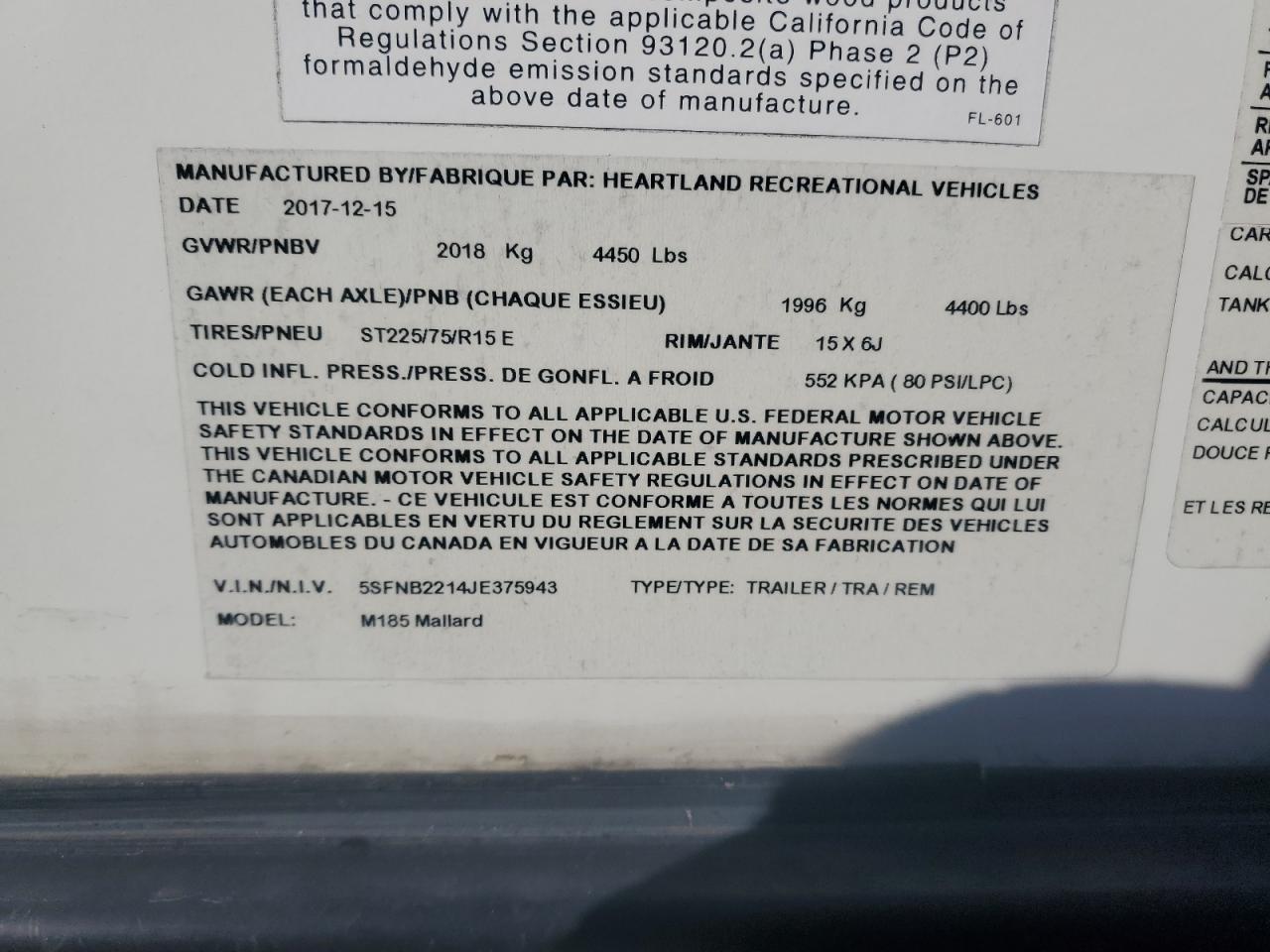 Lot #3285649337 2018 HEARTLAND MALLARD