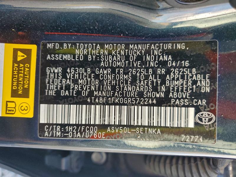 2016 TOYOTA CAMRY LE #3301859027