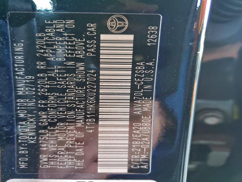 2019 TOYOTA CAMRY L #3302631098