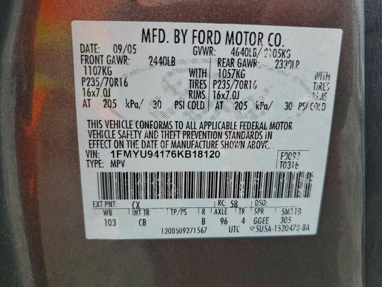 Lot #3311677258 2006 FORD ESCAPE LIM