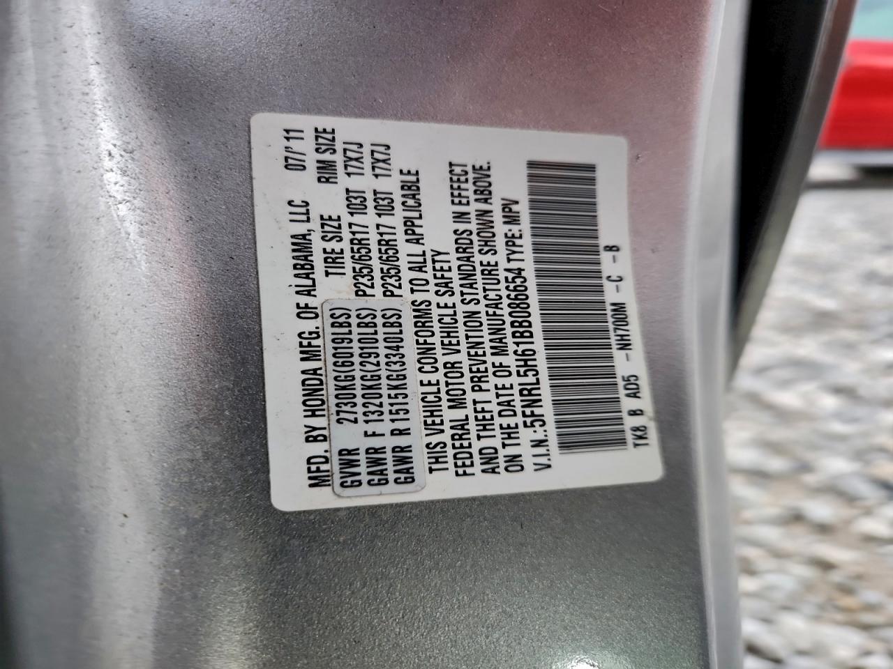 Lot #3305435449 2011 HONDA ODYSSEY EX