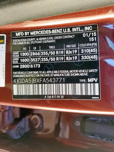 2015 MERCEDES-BENZ ML 350 - 4JGDA5JBXFA543771