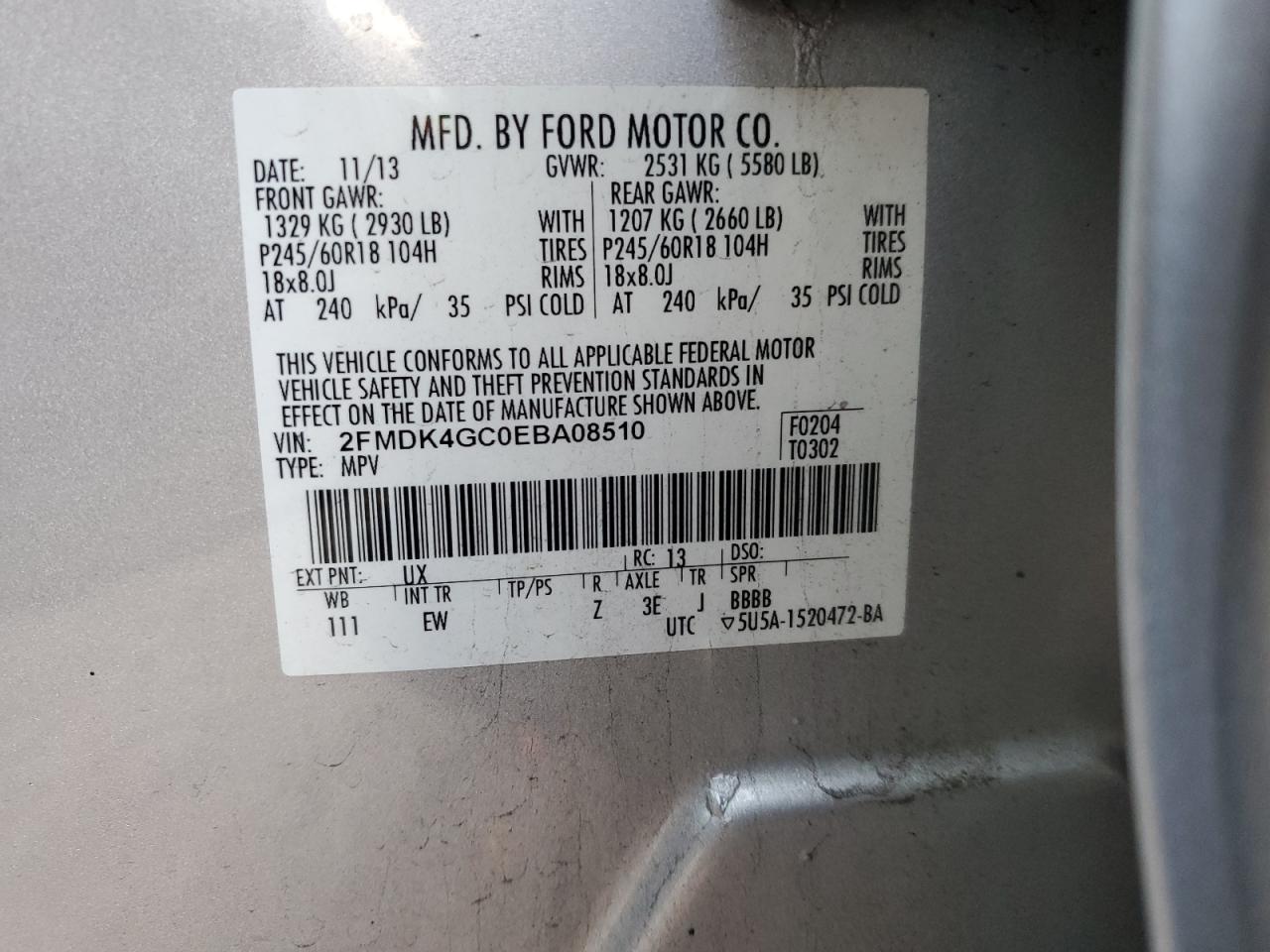 Lot #3311705229 2014 FORD EDGE SE