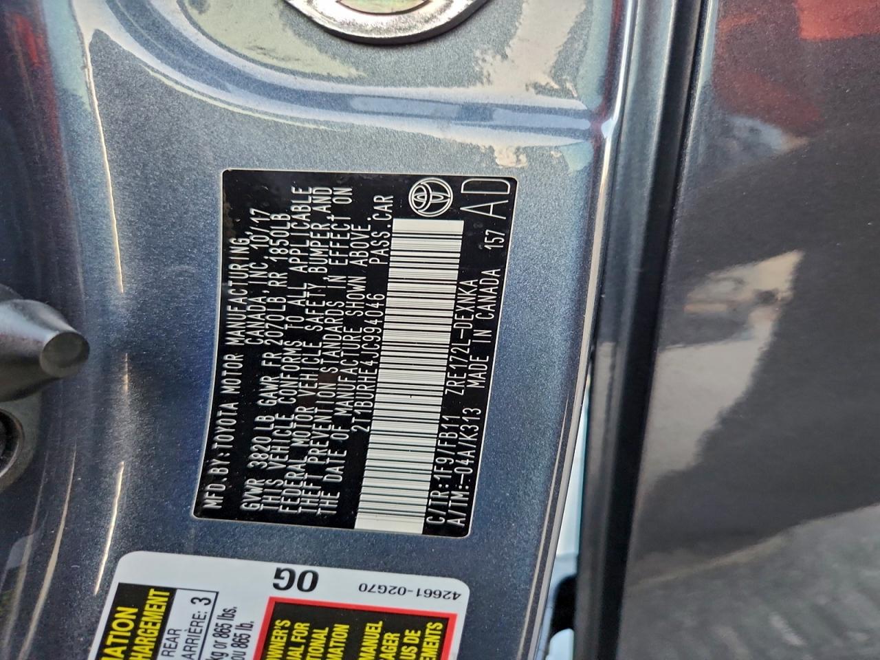 Lot #3309527582 2018 TOYOTA COROLLA L