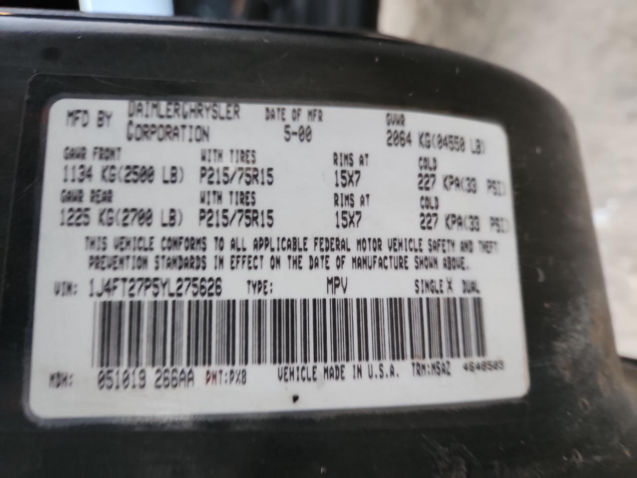 Lot #3282856739 2000 JEEP CHEROKEE S