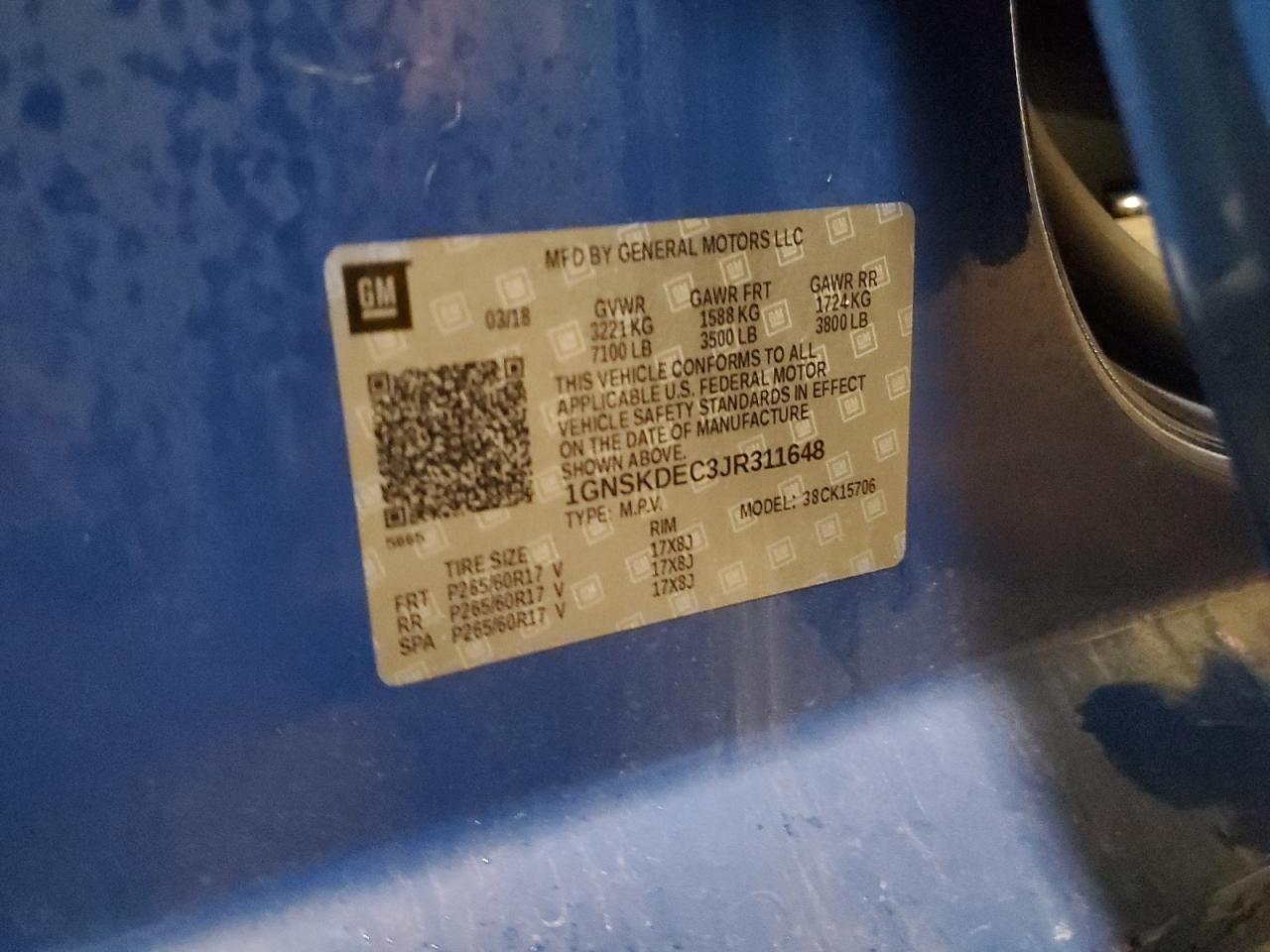 Lot #3303632950 2018 CHEVROLET TAHOE POLI