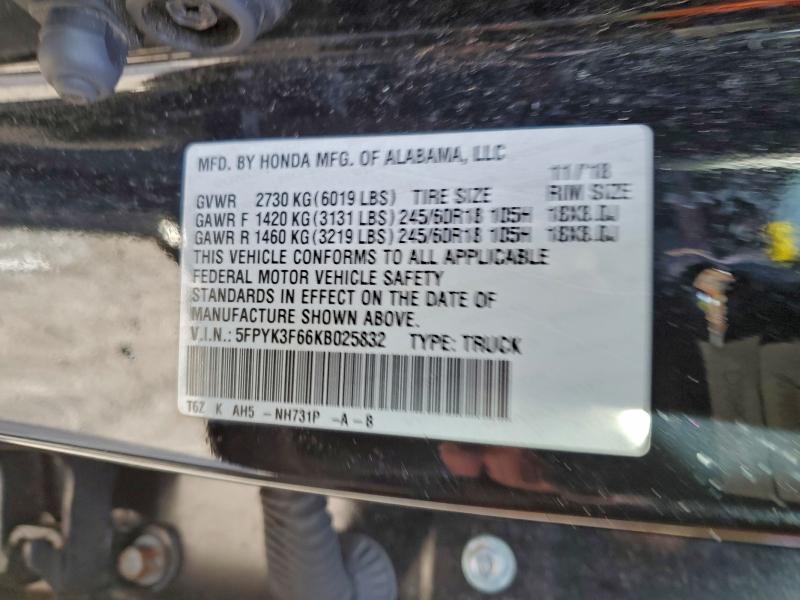 2019 HONDA RIDGELINE #3310321018