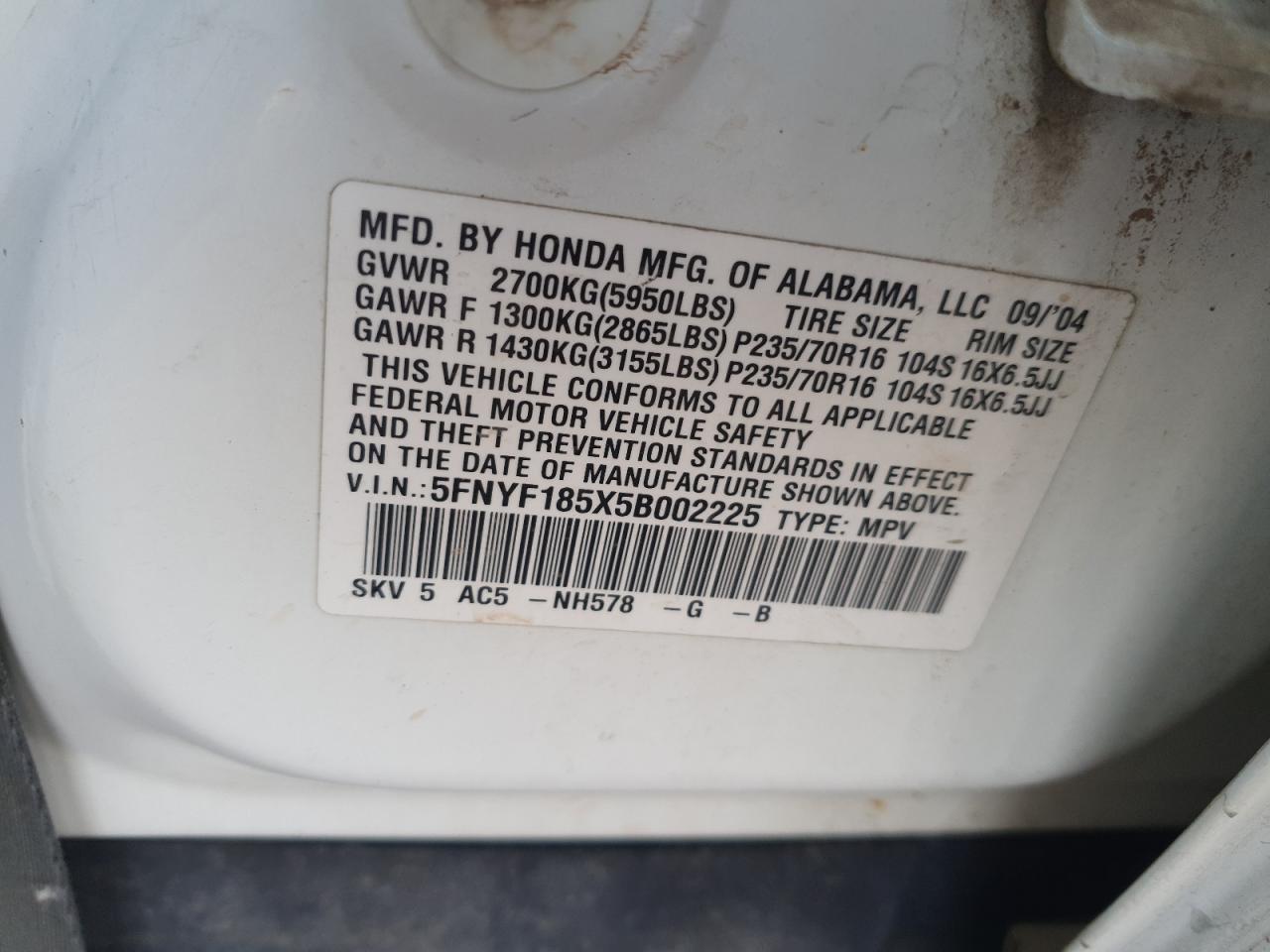 Lot #3285656637 2005 HONDA PILOT EXL