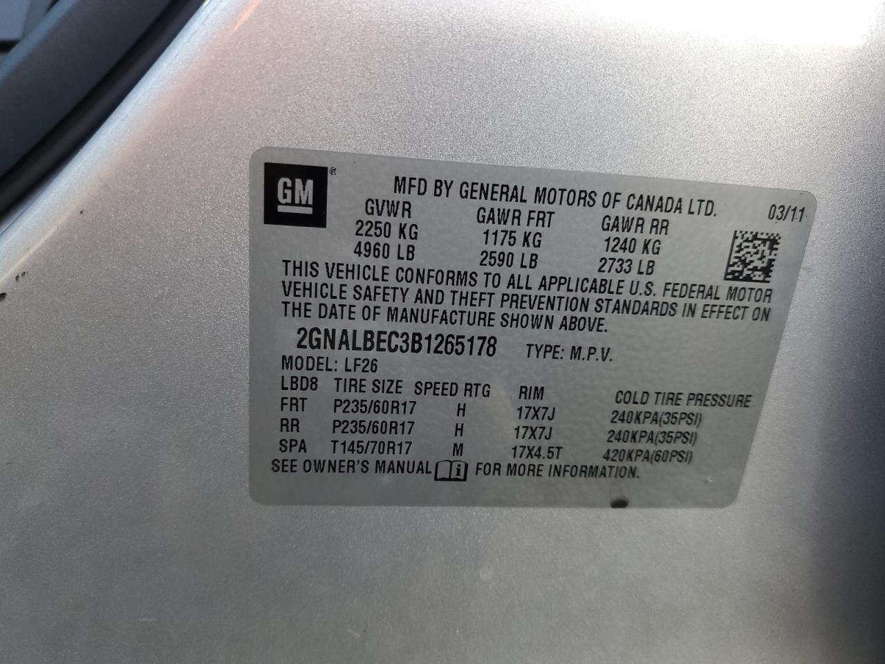 Lot #3311719239 2011 CHEVROLET EQUINOX LS