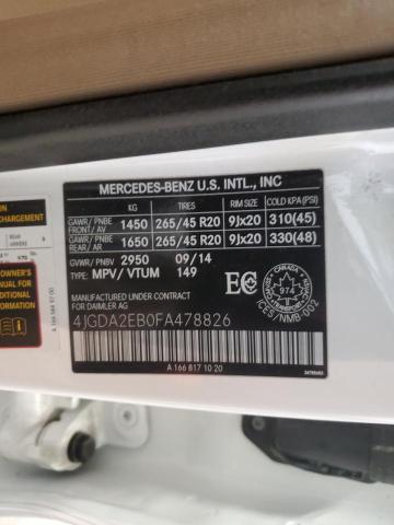 2015 MERCEDES-BENZ ML 350 BLU 4JGDA2EB0FA478826