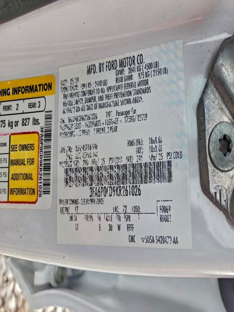 2019 FORD FUSION SEL #3304014643