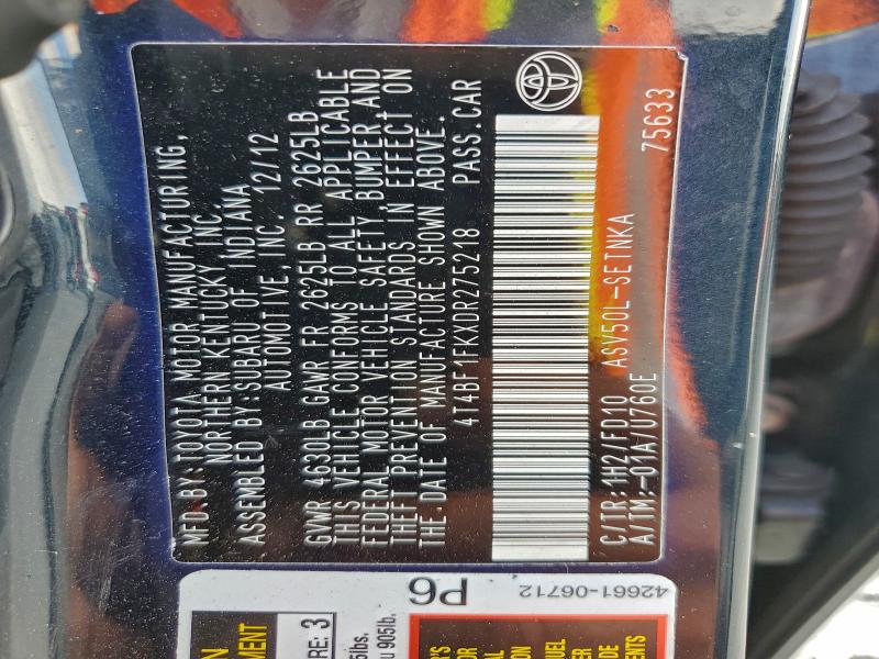 2013 TOYOTA CAMRY L #3310326001