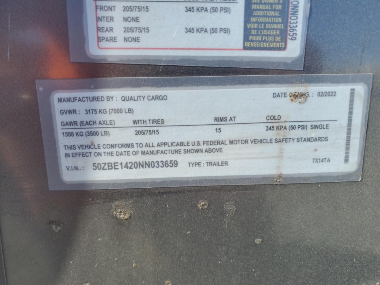 Lot #3301708360 2022 QUALITY CARGO UNKNOWN