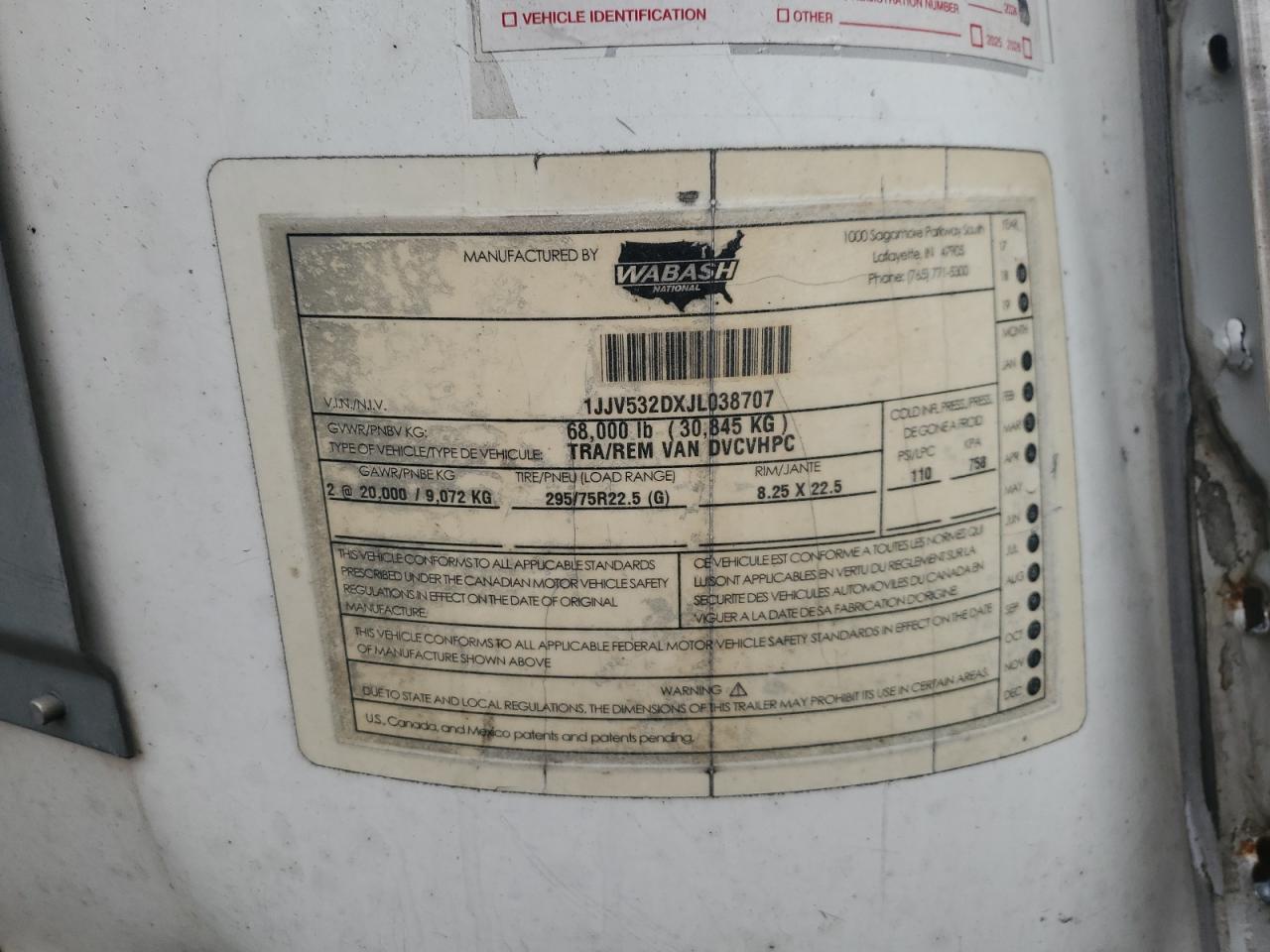 Lot #3311467245 2018 WABASH TRAILER