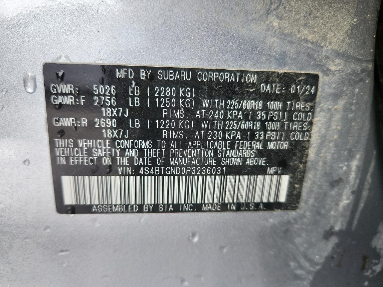 SUBARU OUTBACK LIMITED XT