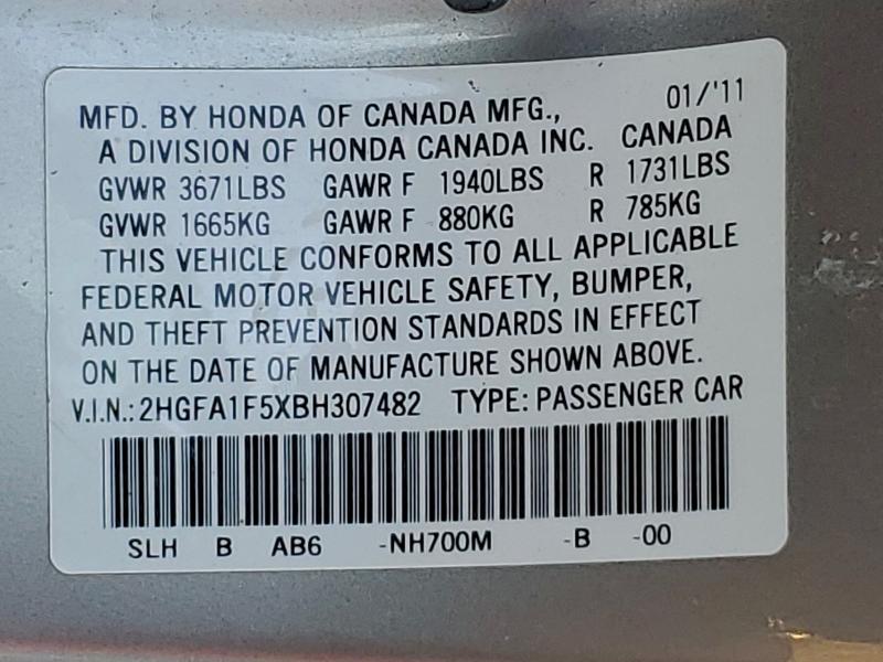 2011 HONDA CIVIC LX #3309635097