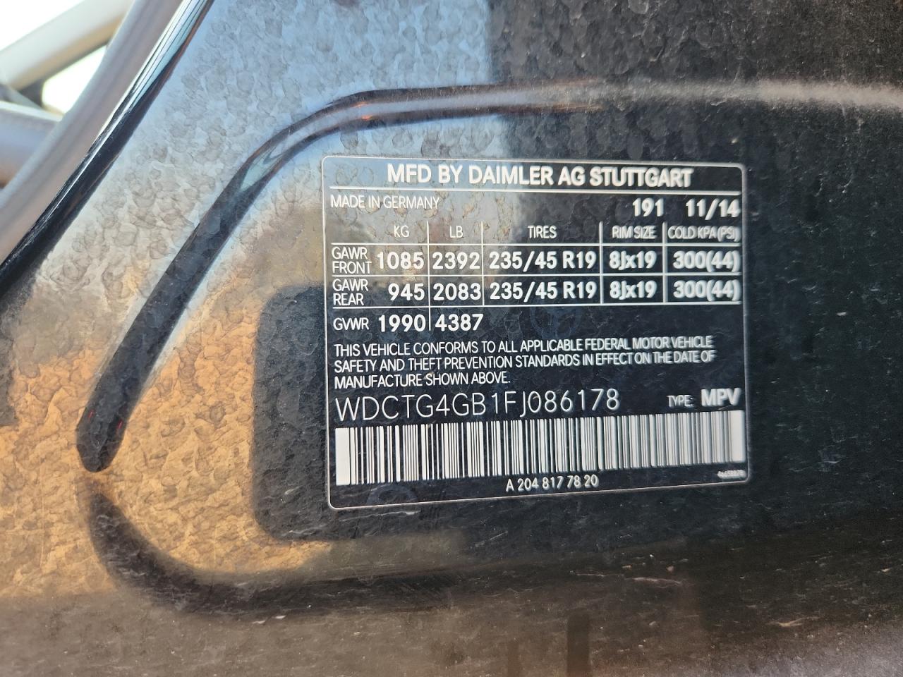 Lot #3308250153 2015 MERCEDES-BENZ GLA 250 4M