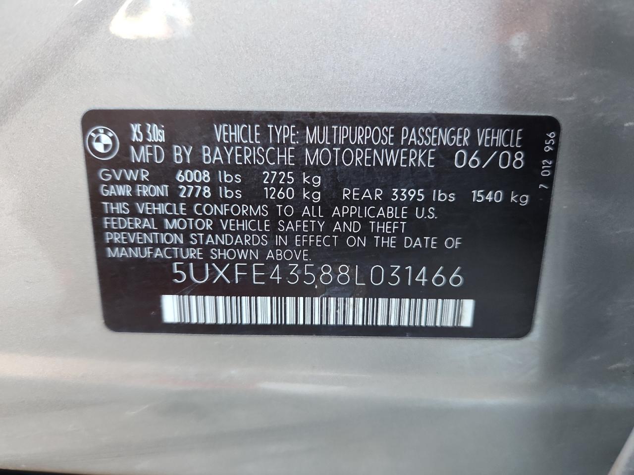 Lot #3282931728 2008 BMW X5 3.0I