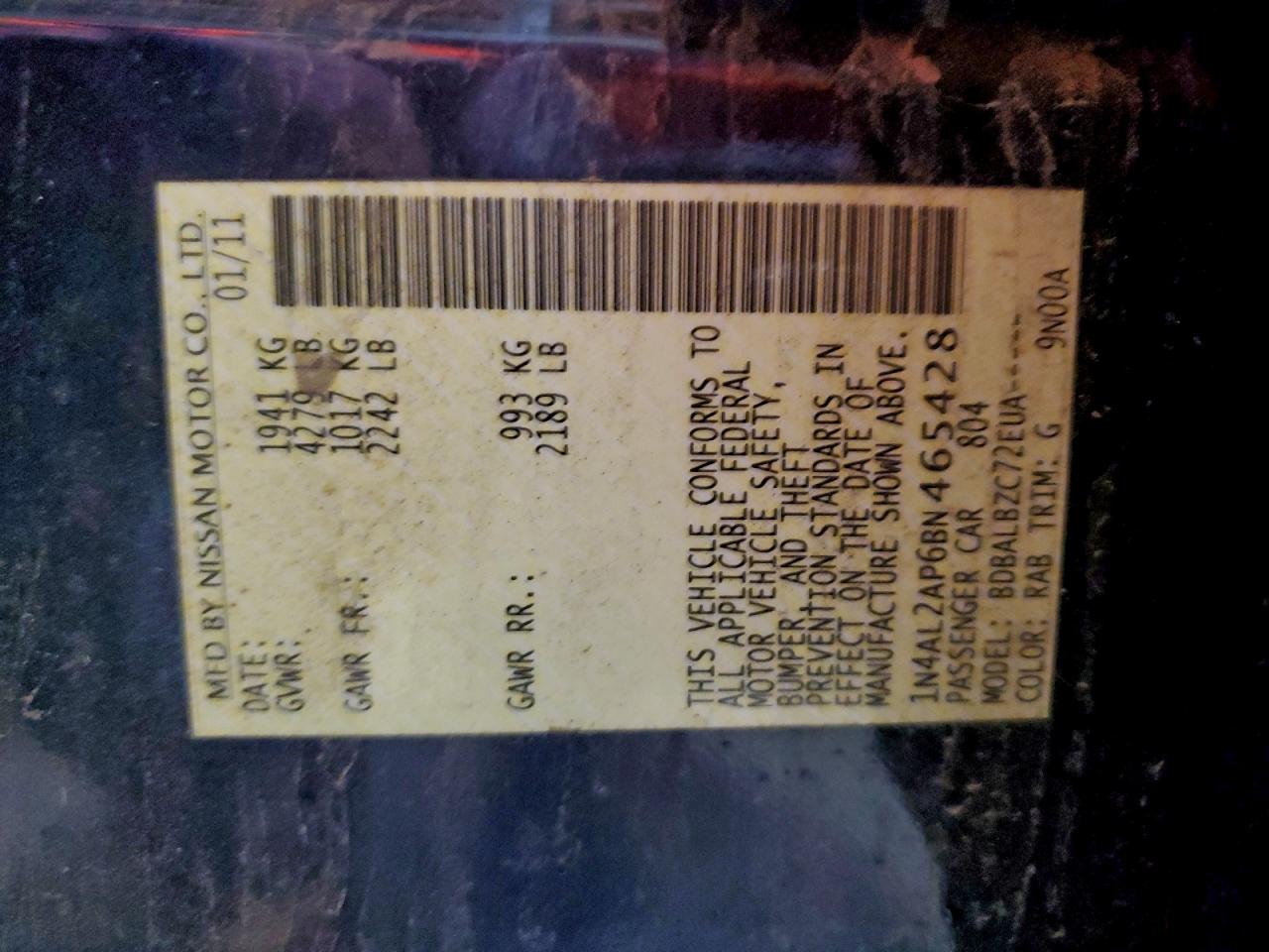 Lot #3311581775 2011 NISSAN ALTIMA BAS